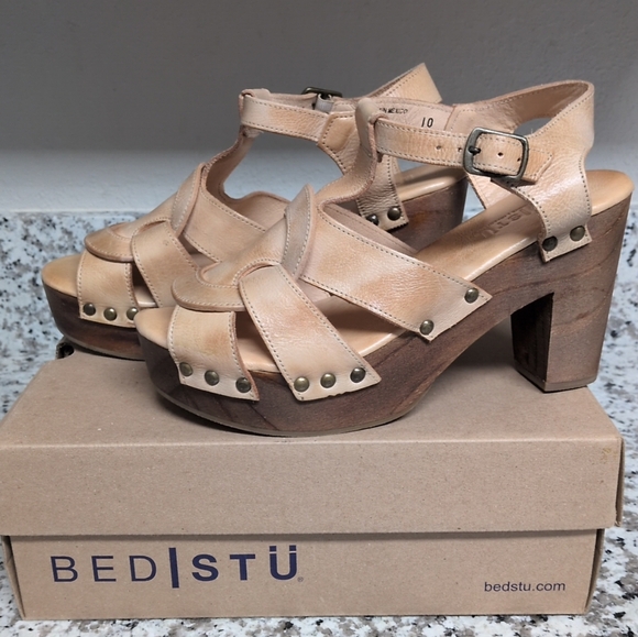 BedStu Caitlin Platform Sandals Tan Sz 10 Genuine Leather Heels - Picture 8 of 13